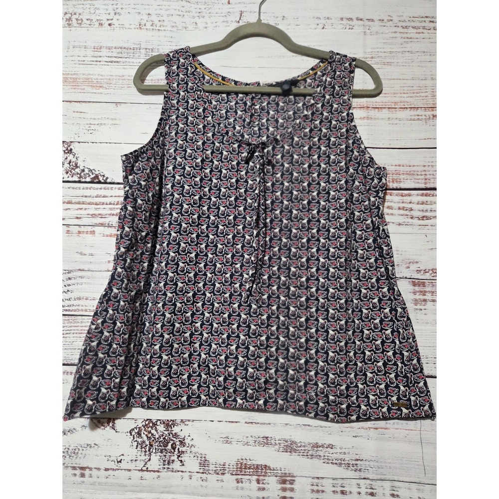 Tommy Hilfiger Women Large Navy Blue Teacup Pitcher Print Sleeveless Cotton Top